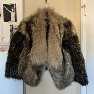 ZARA MULTI FUR SHAWL JACKET WITH POCKETS